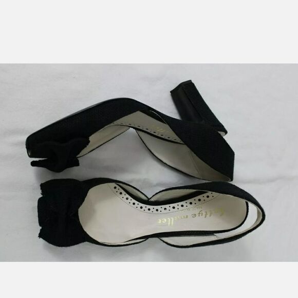 BETTYE MULLER PEEP TOE BLACK CANVAS BOW SLINGBACK - Picture 1 of 7